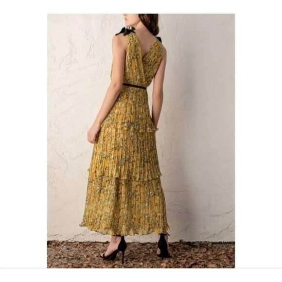NEW Lulus Such Sophistication Yellow Floral Print Pleated Maxi Dress SZ SMALL L2 - Picture 1 of 5